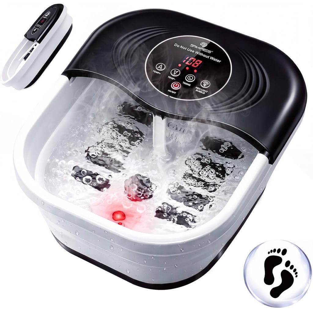 SPA4PIEDS Collapsible Heated Foot Spa Bath with Bubble, Foot Soaking Tub Featuring 8 Shiatsu Rollers, Pumice Stone and Built-in Timer for Mom, Dad and Foot Relaxation (Black)
