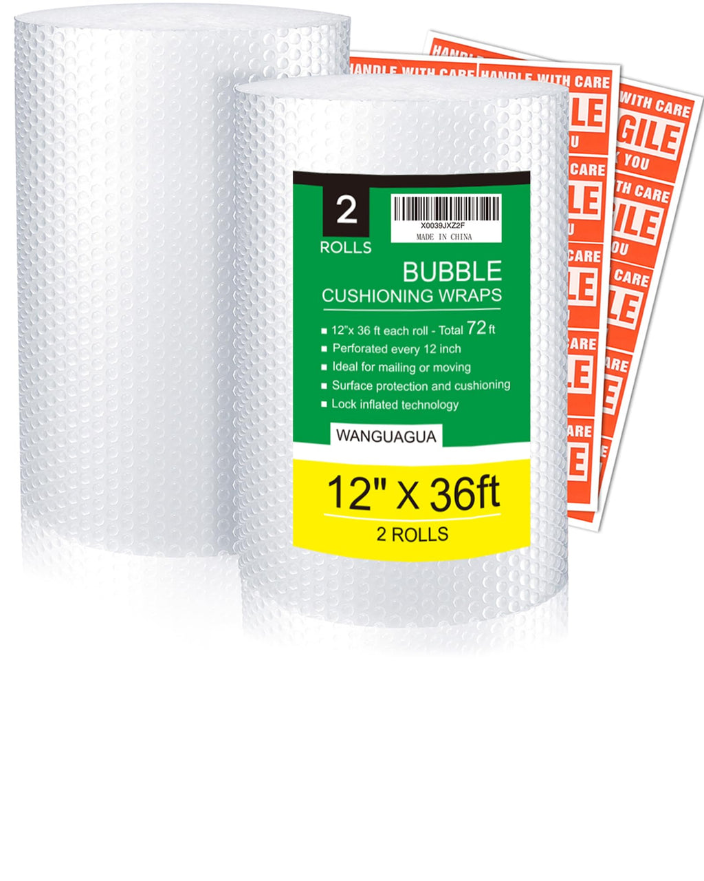 WANGUAGUA Bubble Packing Wrap, 2 Pack 12 Inch x 72 ft Total