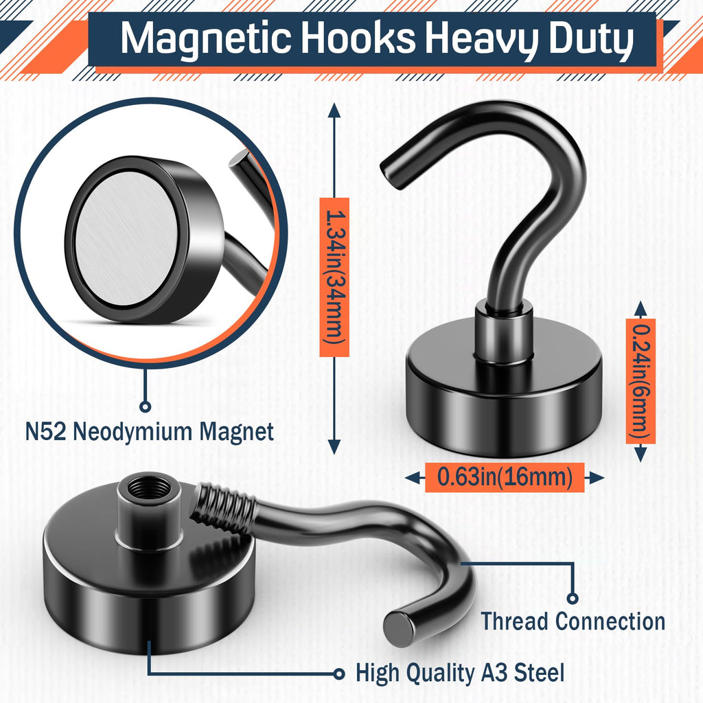 FINDMAG 16 Pack Magnetic Hooks, Black 30 LBS Neodymium Magnet Hooks