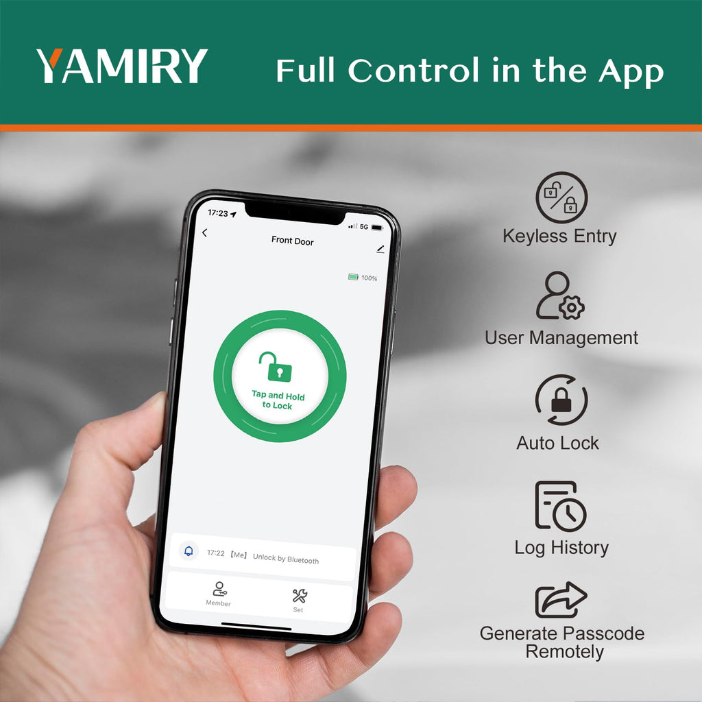 Smart Door Handle Lock with Keypad: Yamiry Fingerprint Smart Knob - Keyless Entry Digital Lock for Front Door - Deadbolt with APP - Generate Passcode Remotely - DIY Installation