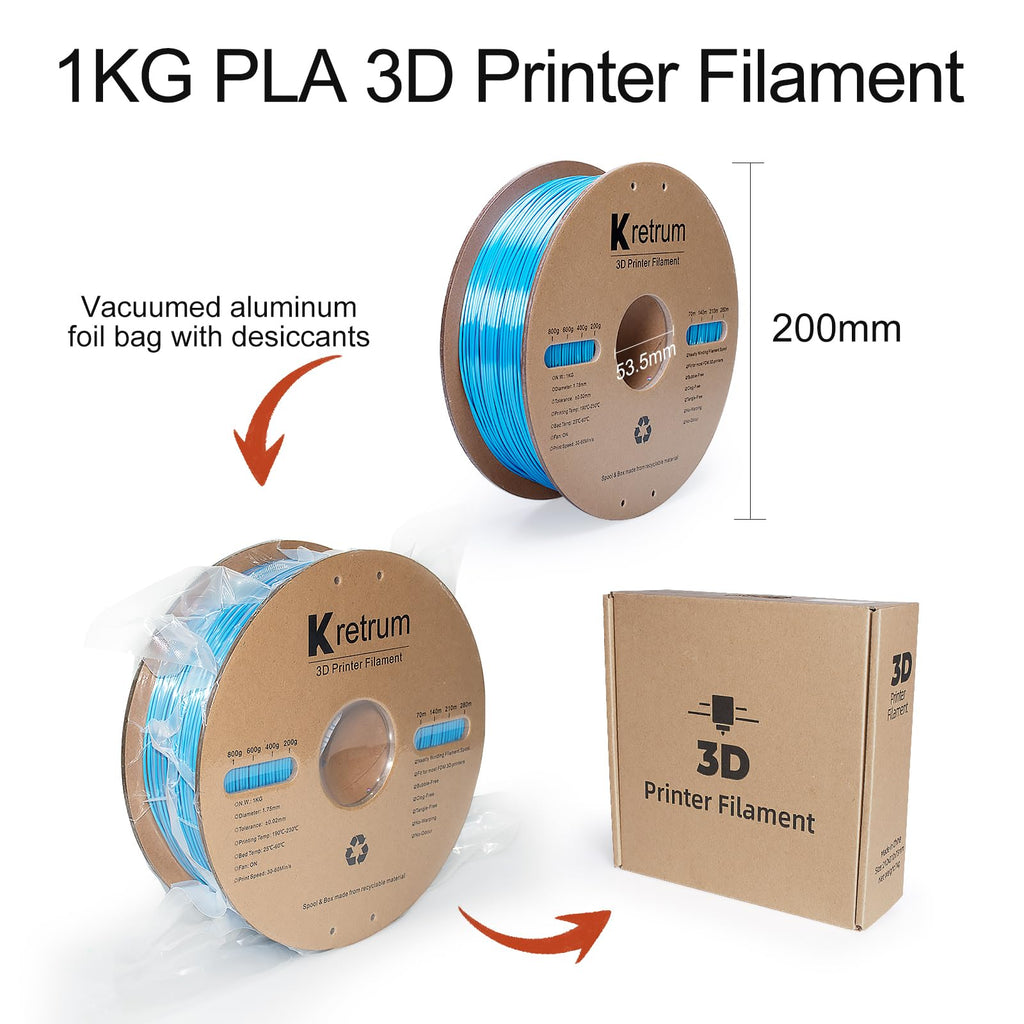Kretrum Dual Color Silk PLA 3D Printer Filament 1.75mm Silk PLA Color Changing 3D Printing Filament 1kg / 2.2lbs Purple & Blue
