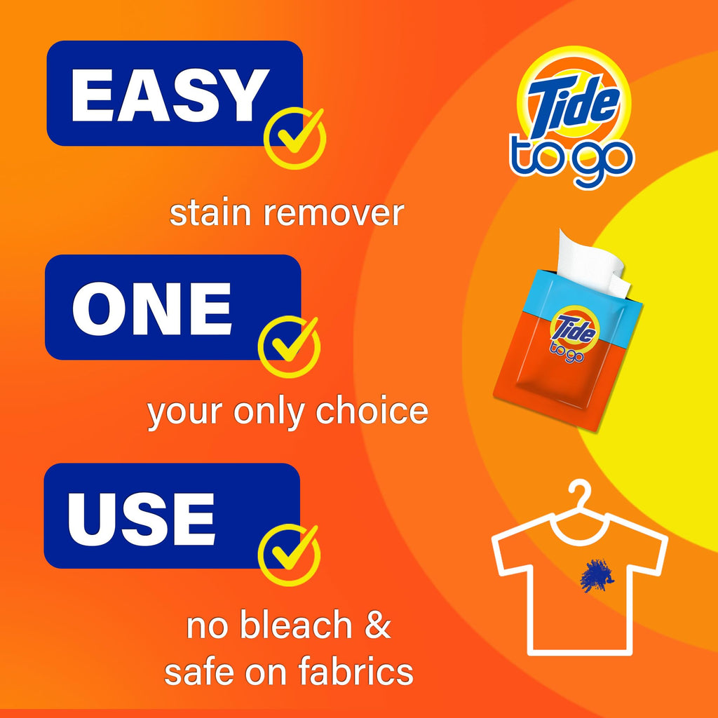 Tide To Go Stain Remover Wipes for Clothes, Instant Laundry Travel Stain & Spot Remover, 3 Pack, (30 Wipes Total)