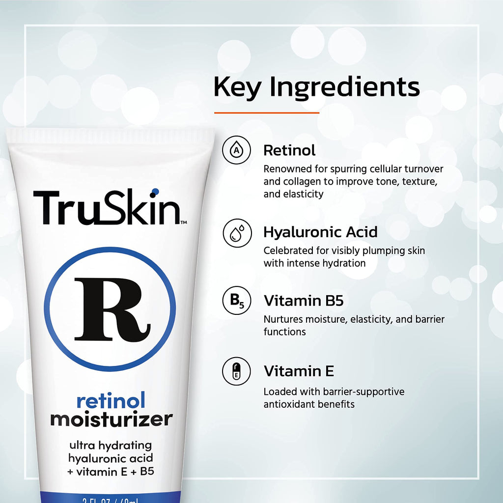 TruSkin Retinol Face Moisturizer – Powerful Anti-Aging Moisturizer for Women with Hyaluronic Acid & Vitamin E – Retinol Cream for Face for Youthful-Looking Appearance, 2 fl oz