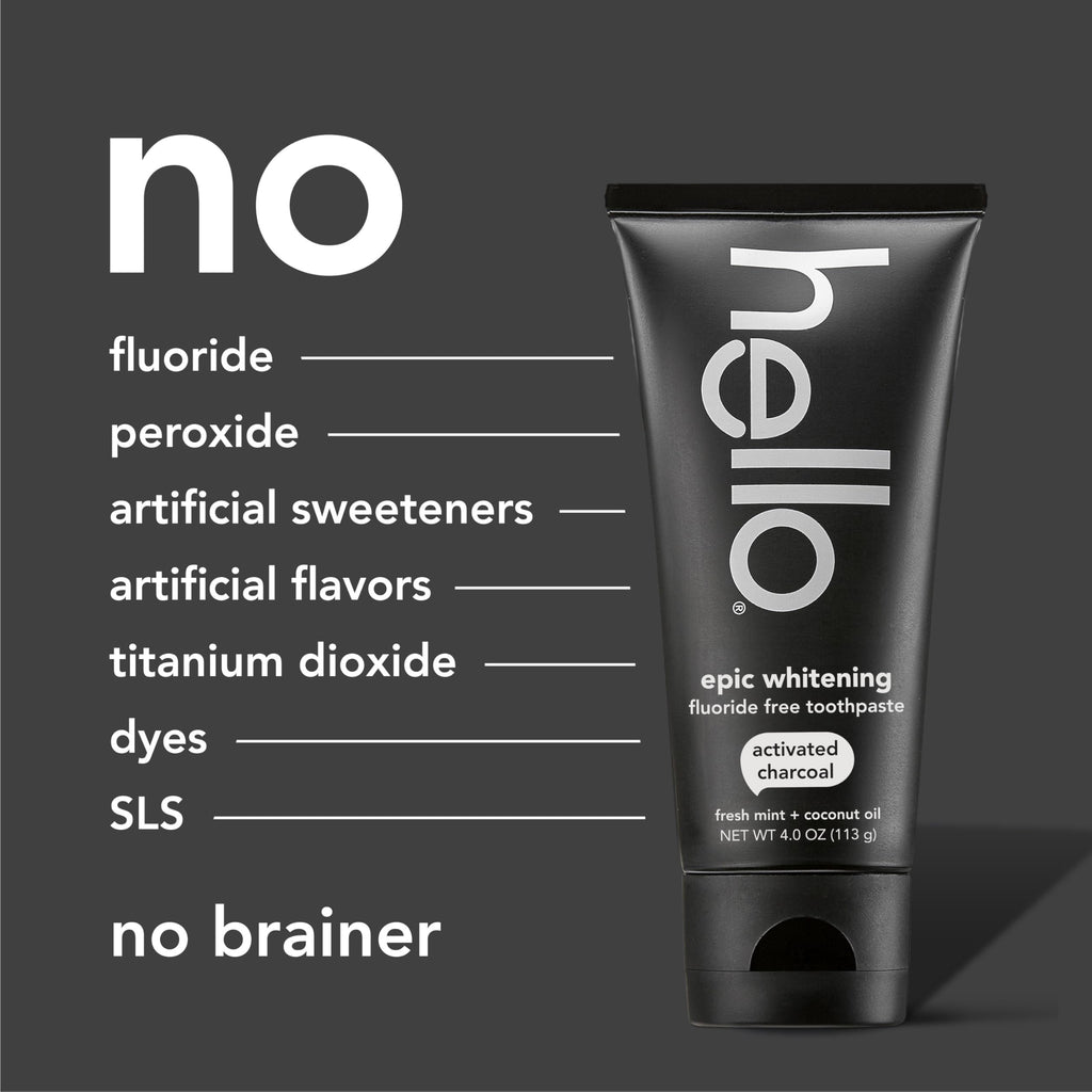 hello Epic Whitening Charcoal Fluoride Free Toothpaste, Activated Charcoal Toothpaste with Coconut Oil, Whitens Teeth Naturally, SLS Free, Fresh Mint, 4.0 Oz Tube