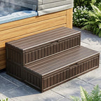 ROMIVO Hot Tub Steps with Storage Extra Wide, 2-Step Spa Stairs — Non-Slip Heavy Duty 500 lbs, Easy Assembly, Slip-Resistant, Universal for Hot Tub, RV, Camper, Pool Deck & Bath — Fits Any Size, Brown