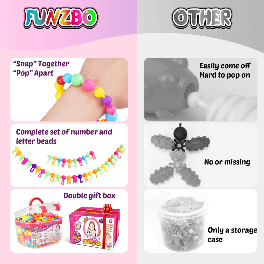 FUNZBO 520+ Pop Beads, Jewelry Making Kit for Kids Girls 3-6 Birthday Gifts