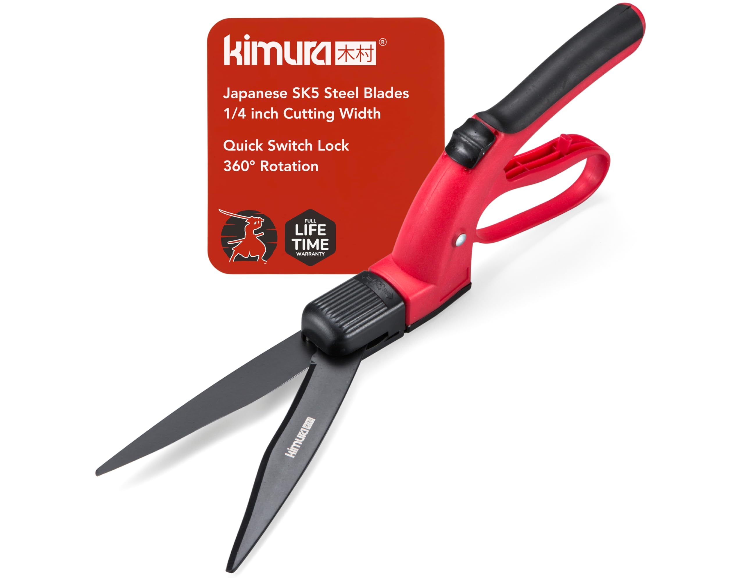 Kimura® Pro Grass Shears - Premium Lawn Shears with 360° Rotating Head, Japanese SK5 Steel Blades, Lightweight, Ergonomic TPR Coated Handles, Garden Shears for Edging and Trimming - 15" Grass Clippers