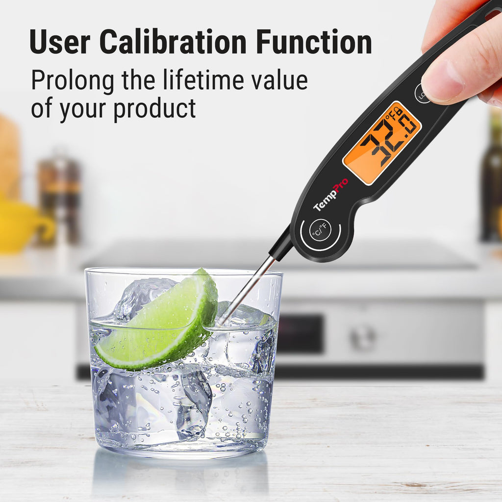 TempPro TP605 Instant Read Meat Thermometer for Cooking, Waterproof Digital Food Thermometer with Large Backlit LCD, Kitchen Thermometer for Grilling, Smoking & Candy Making (Previously ThermoPro)