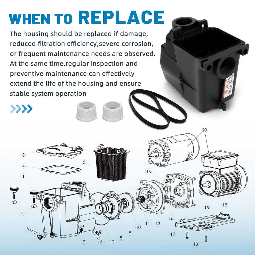 Aumzong SPX1620AA Pump Strainer Housing 2-Inch by 2-Inch Compatible with Hayward Super Pump SP1600X and SP2600X Series Models