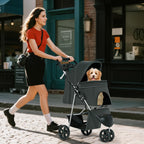 Pet Stroller for Small Dogs 10 lbs, Dog Stroller for Medium Dogs 30 lbs, Cat Strollers for 2 Cats, 3 Wheels Foldable Jogger Puppy Stroller with Storage Basket and Cup Holder, Carbon Black