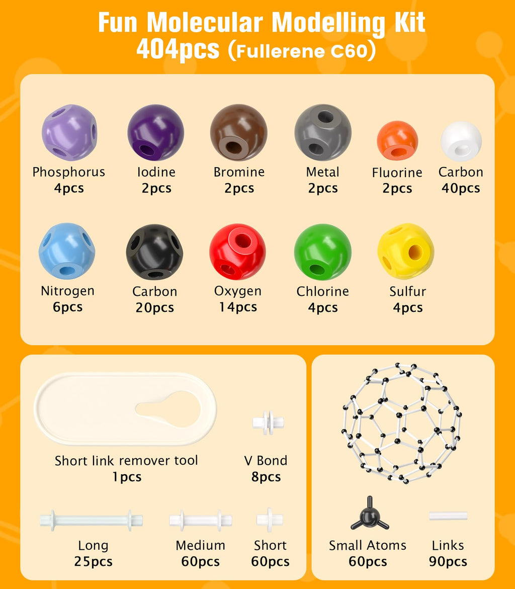 Organic Chemistry Model Kit-404 PCS,Portable Molecular Model Kit for Chemistry Classes,Atomic Element Model Set for Organic＆Inorganic Learning,Supply to Students ＆ Teachers