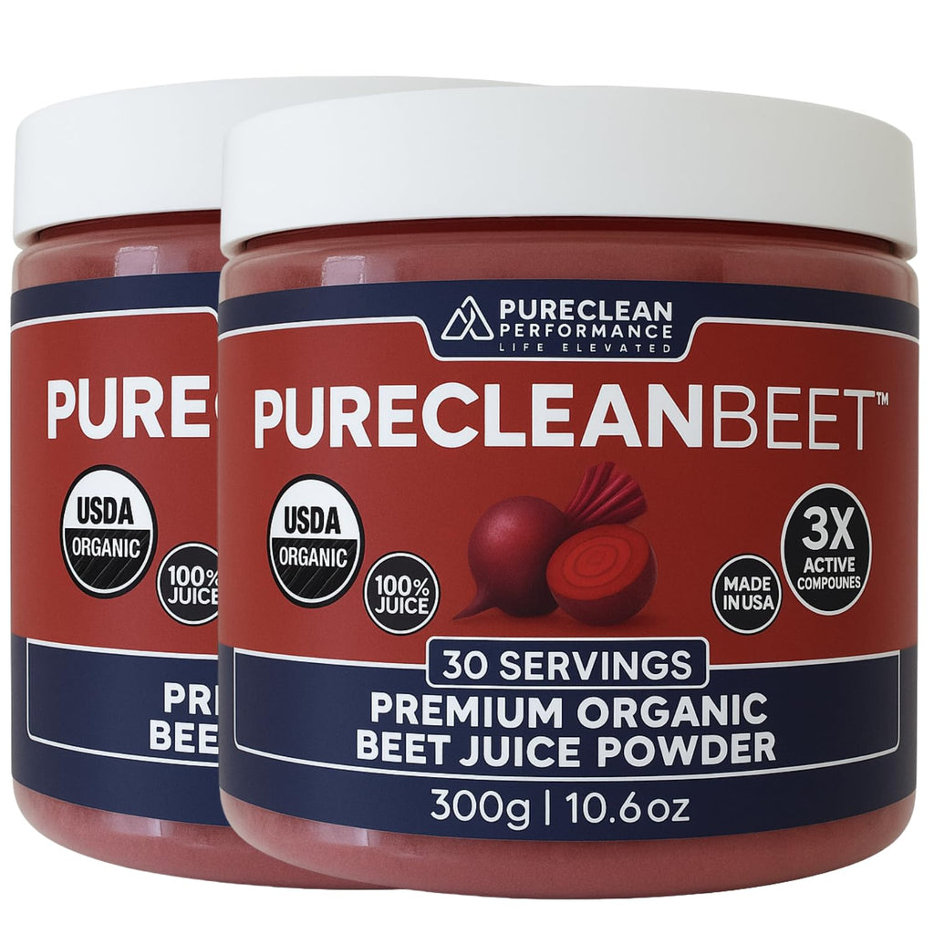 PureClean Organic Beet Juice Powder - Nitric Oxide Supplement - 100% USA Grown Beets - Organic Beet Root Powder 30 Servings, 300g (2 Jars 60 Servings)