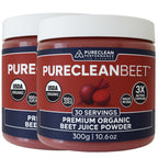 PureClean Organic Beet Juice Powder - Nitric Oxide Supplement - 100% USA Grown Beets - Organic Beet Root Powder 30 Servings, 300g (2 Jars 60 Servings)