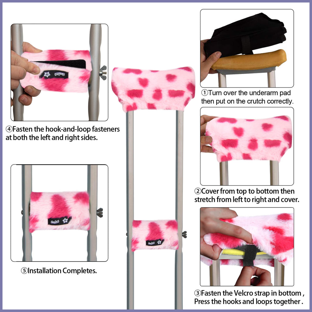 SPRING SEAON Plush Padded Crutches Covers underarm Crutch Pads Non Slip Padding Cushion Crutch Accessories(pink heart)