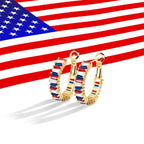GLOQUAT American Flag Hoop Earring 14K Gold Plated Patriotic 4th of July Hoops for Women 925 Silver Post Flag Earrings Gold Hoops for Women Trendy Ole Miss Earring Red White and Blue Hoop Jewelry