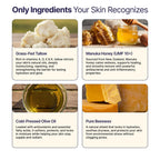 Tallow and Manuka Honey Balm, 2 oz, Unscented, Grass Fed Grass Finished, Face Cream, Body, Lotion, and Lip Balm