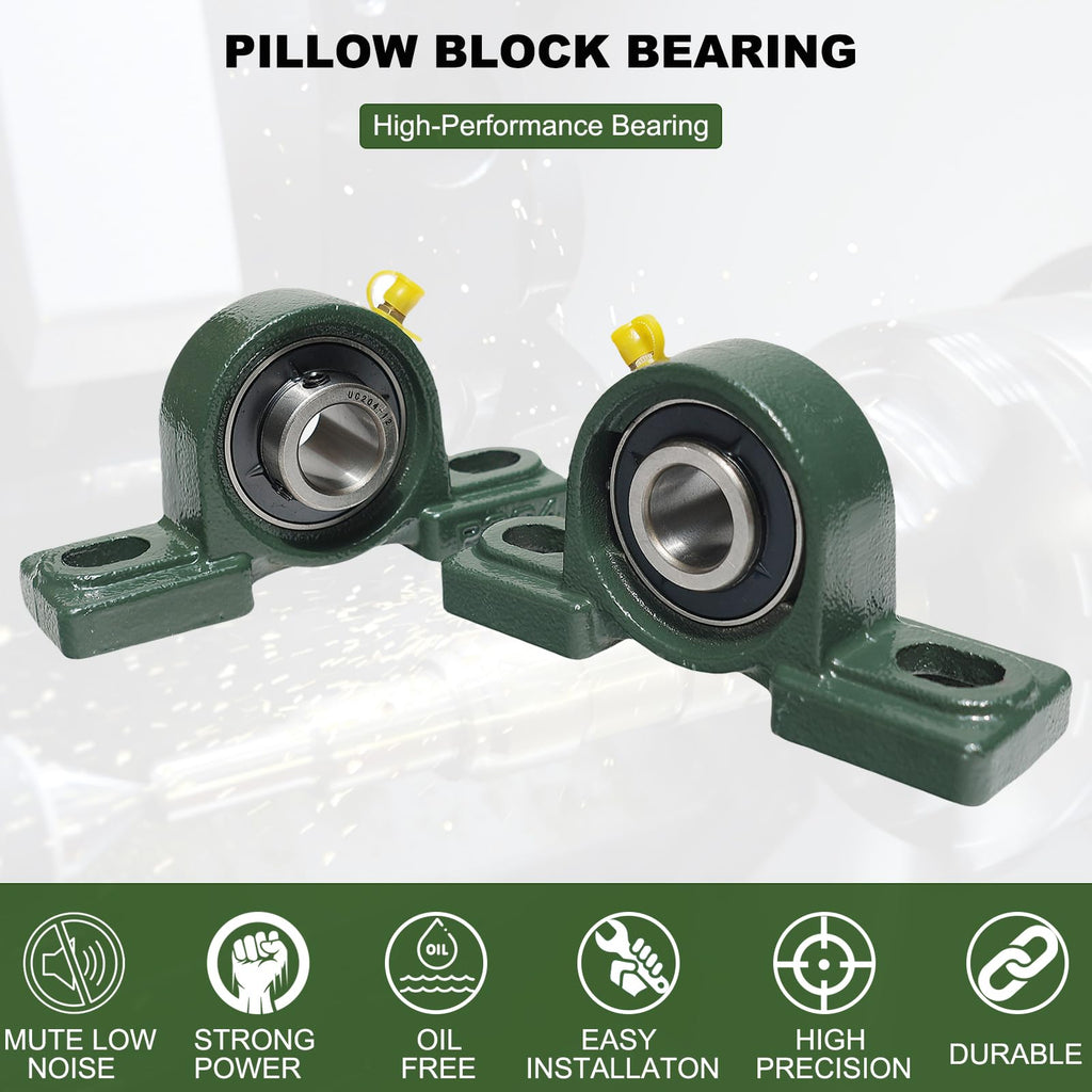 2 Pack UCP204-12 Pillow Block Mounted Ball Bearing - 3/4" Bore - Solid Cast Iron Base - Self Aligning