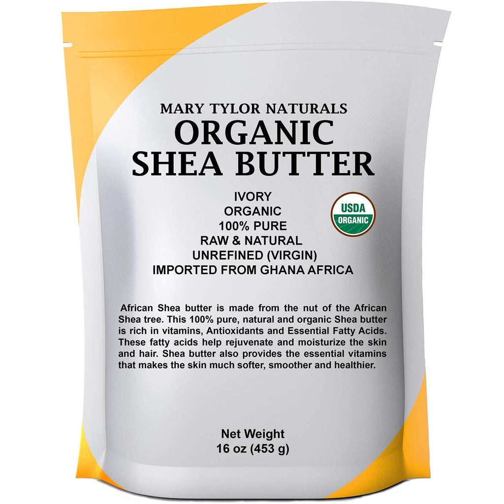 Mary Tylor Naturals Organic Shea Butter 1 lb — USDA Certified Raw, Unrefined, Ivory From Ghana Africa — Great for Hair, Skin and all your DIY Projects