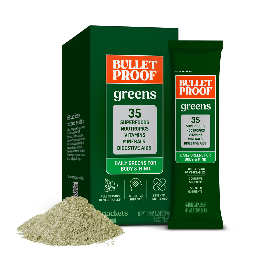 Bulletproof Greens Packets, 15 Count, Daily Greens Powder with Superfoods and Nootropics, Full Serving of Vegetables, Essential Nutrients