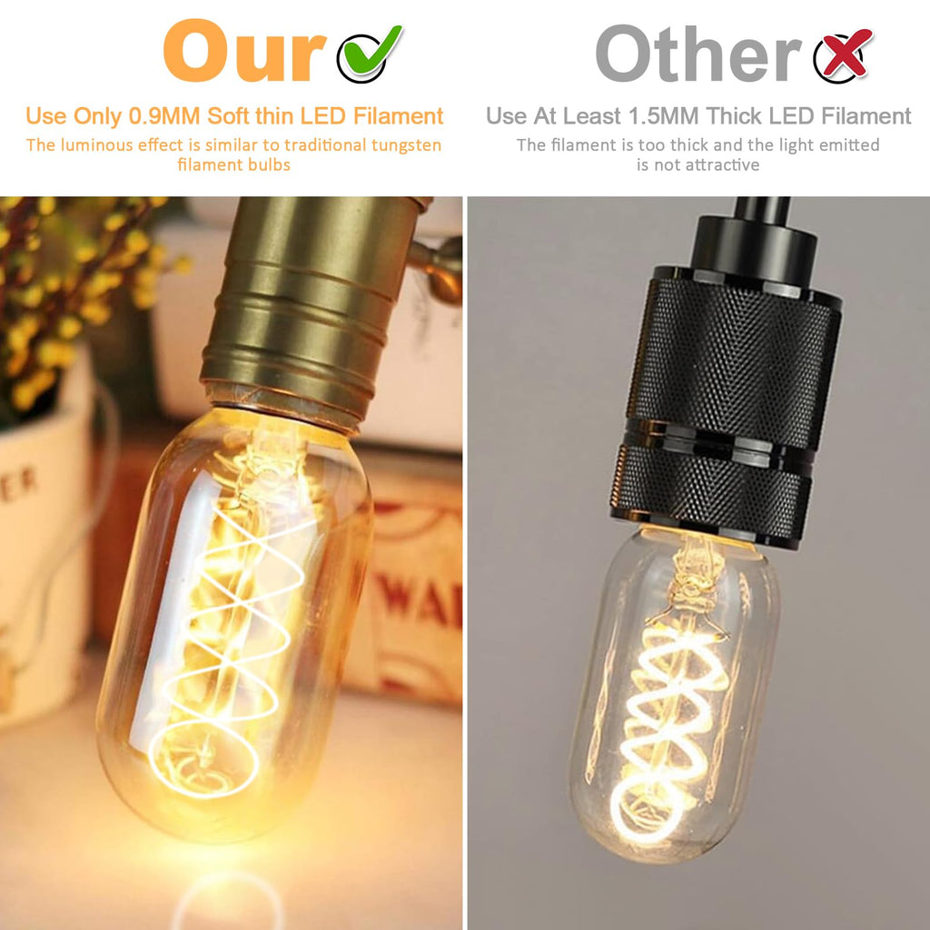 Owilukie E26 LED Bulb 6W Equivalent 60 watt, Vintage Edison Bulbs, Warm White 2700K Amber E26 Edison Bulb dimmable,Tubular T14 T45 LED Light Bulb, AC120V,500lm,CR90+,Glass,Pack of 4