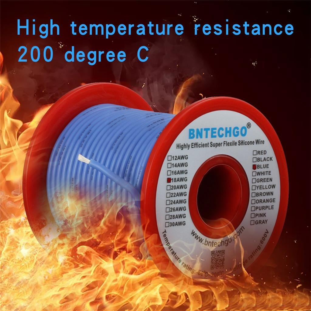 BNTECHGO 18 Gauge Silicone Wire Spool 50 ft Blue Flexible 18 AWG Stranded Tinned Copper Wire