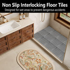 30 Pack Drainage Interlocking Tiles, 12"x12" Modular Interlocking Floor Tiles with 1 Pc Plastic Hammer Non Slip Rubber Floor mat with Holes for Pool Bathroom Deck Kitchen Patio (30, Black)