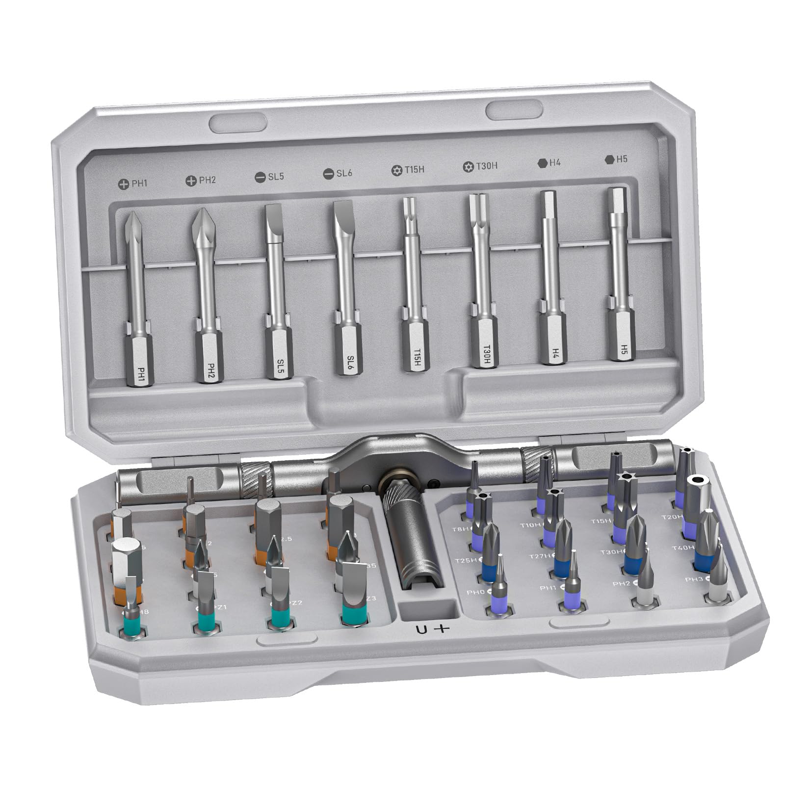 42 in1 Magnetic Screwdriver Set Precision Multi Bit Ratchet T Handle Repair Kit for Electronics, Phone, Laptop, Watch, Eyeglasses – Portable Tool Set for Home & DIY(Light Grey)