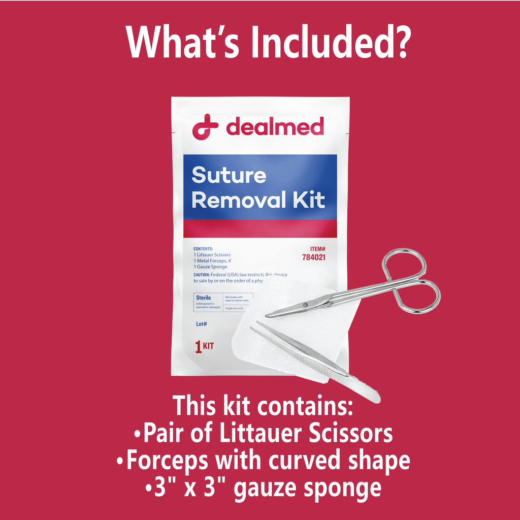 Dealmed Sterile Suture Removal Kit - Scissors, Forceps, Gauze, 10 Pack