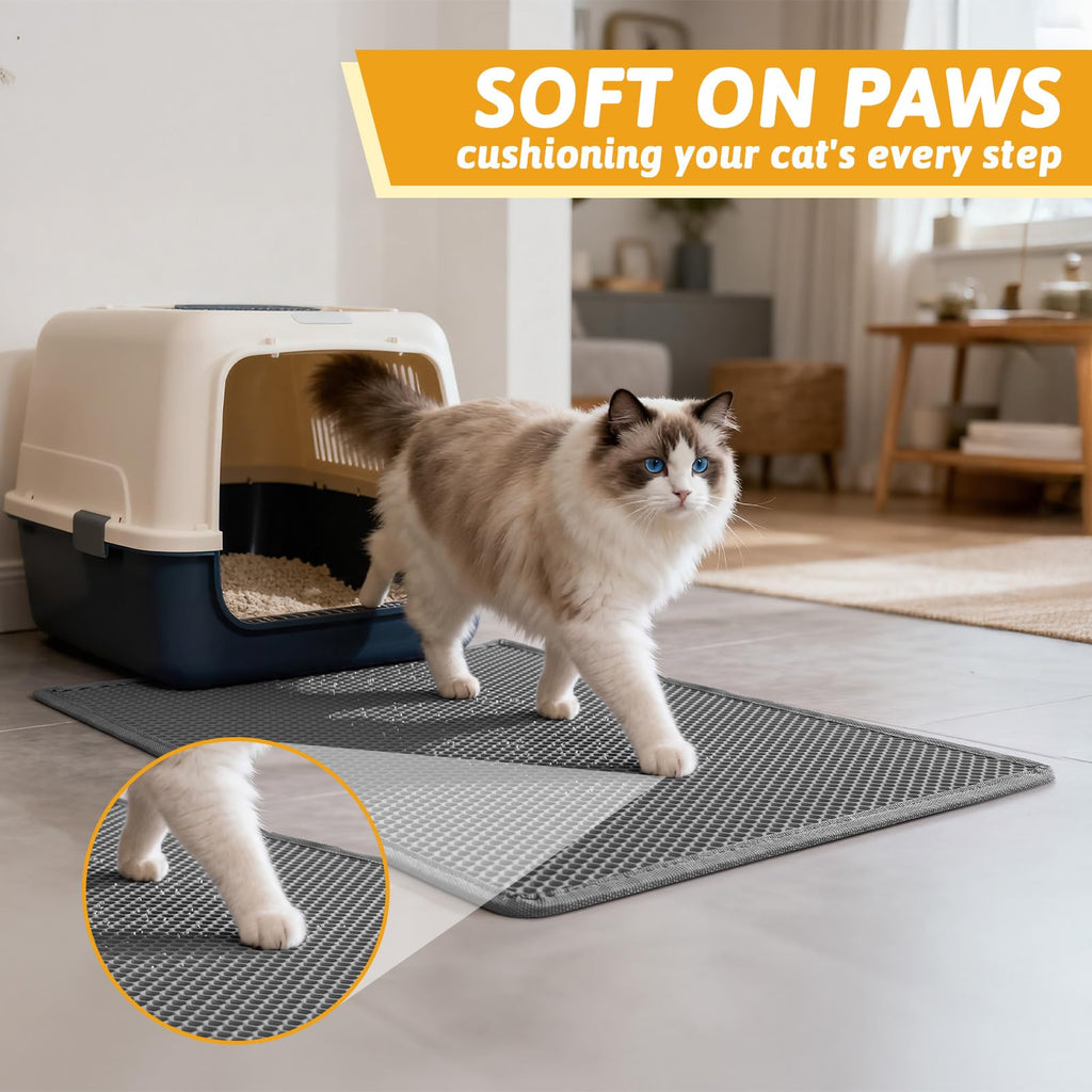 Pieviev Litter Box Mat, Double-Layer Urineproof Design, 30" x 24" Gray