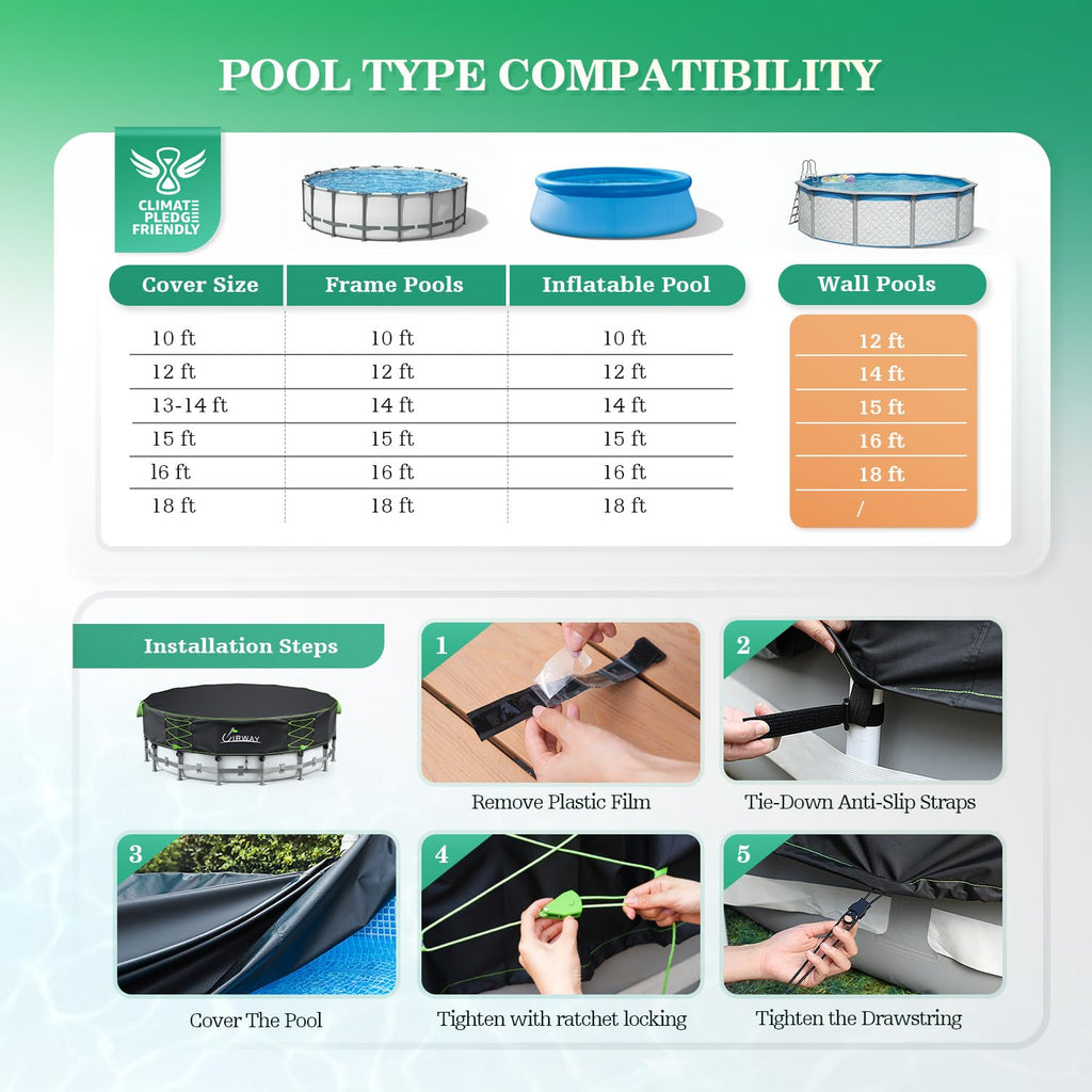 Uirway 600D Upgraded 18ft Pool Cover Round for Above Ground Pool, Tear Resistant Heavy Duty Fabric with Windproof Ratchet Locking & Reflective Drawstring, Weatherproof UV Protection, Anti-Slip Straps