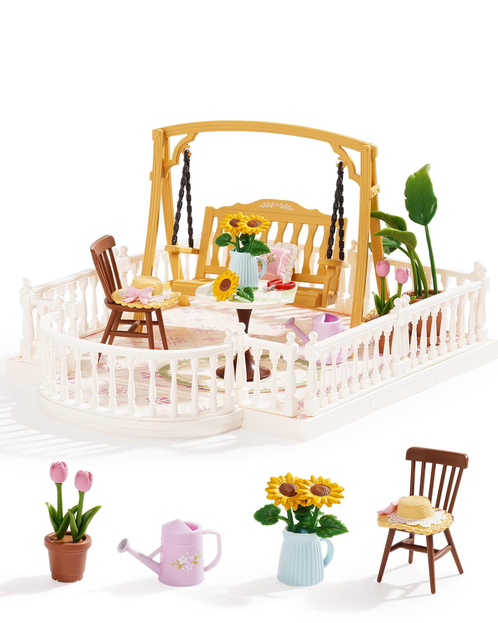 Rolife Super Creator Series Accessroies, DIY Mini Flower Garden Scenery Kit, Miniature Dollhouse Castle Building Kit's Part, Sunny Break Terrace Gift for Kids Adults Women