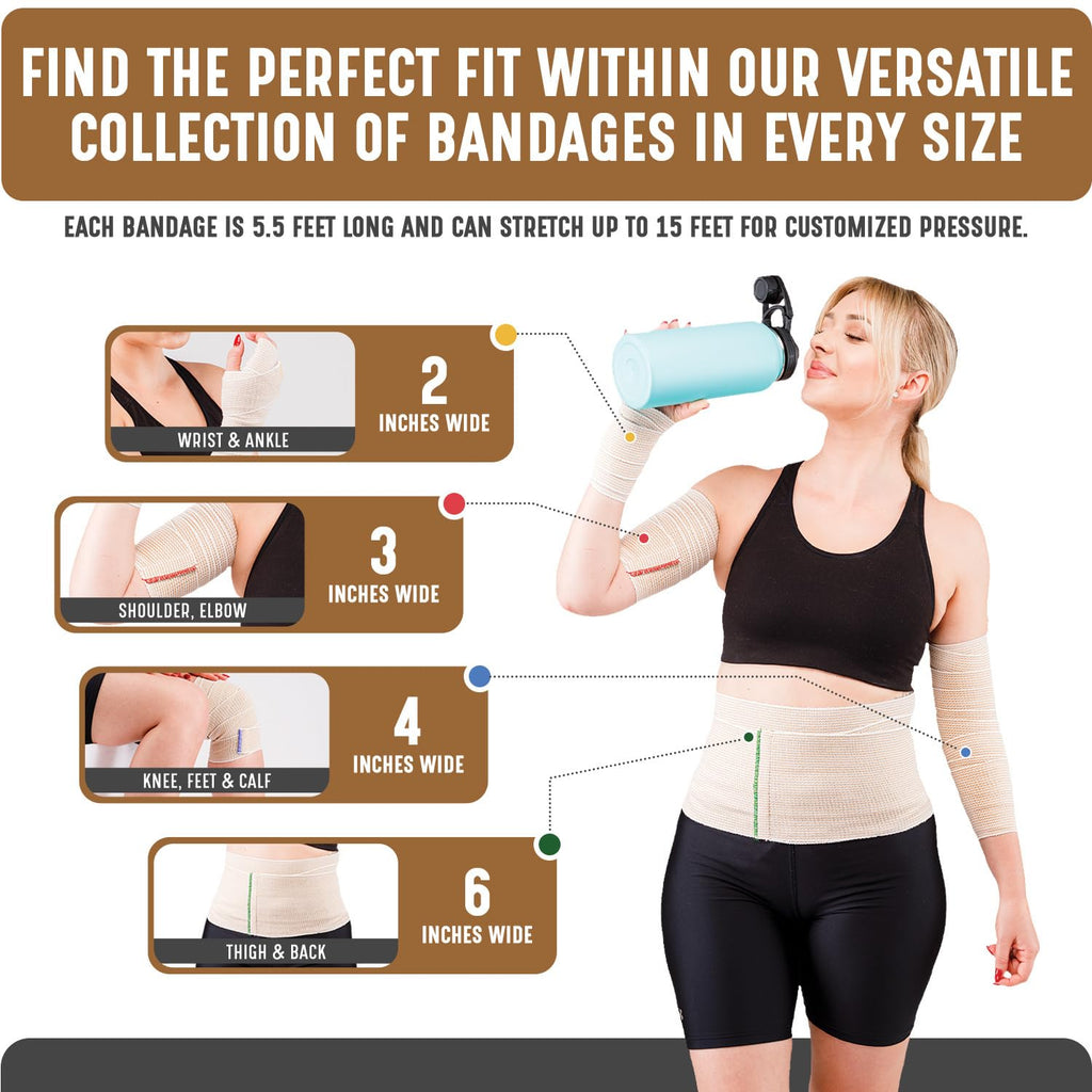 Premium Elastic Bandage Wrap (2” Wide, 6 Pack) - Nexskin Latex Free Athletic/Medical Compression Bandages Hook & Loop Fasteners at Both Ends - Lifetime Washable & Reusable Bandages