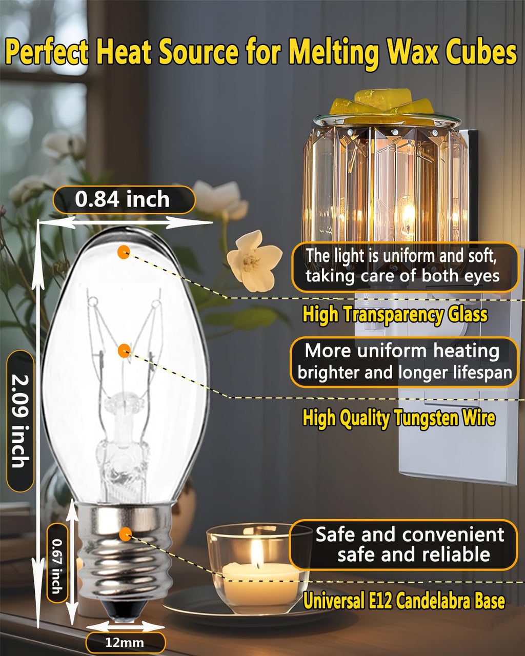Snnalosses Wax Warmer Bulbs - 15W C7 Replacement Bulbs for Scentsy Wax Melt Warmer, Himalayan Salt Lamps, Plug-in Diffusers - Warm White, Dimmable, 15 Packs