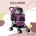 Dog Stroller 3-in-1 Folding Dog Stroller for Medium Small Dogs Pet Stroller Cat Stroller 4 Wheels with Detachable Carrier Storage Basket Waterproof Lightweight for Travel,Purple