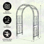 Plow & Hearth Arch Metal Outdoor Garden Arbor | Montebello | 7 Feet Tall | Steel Iron Trellis Lattice for Climbing Plants & Heavy Vines | Wedding Outdoor Patio Décor