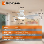 addlon Ceiling Fans with Lights, 42 Inch Low Profile Ceiling Fan with Light And Remote Control, Flush Mount, Reversible, 3CCT, Dimmable, Quiet, White Small Ceiling Fan for Bedroom Indoor/Outdoor Use