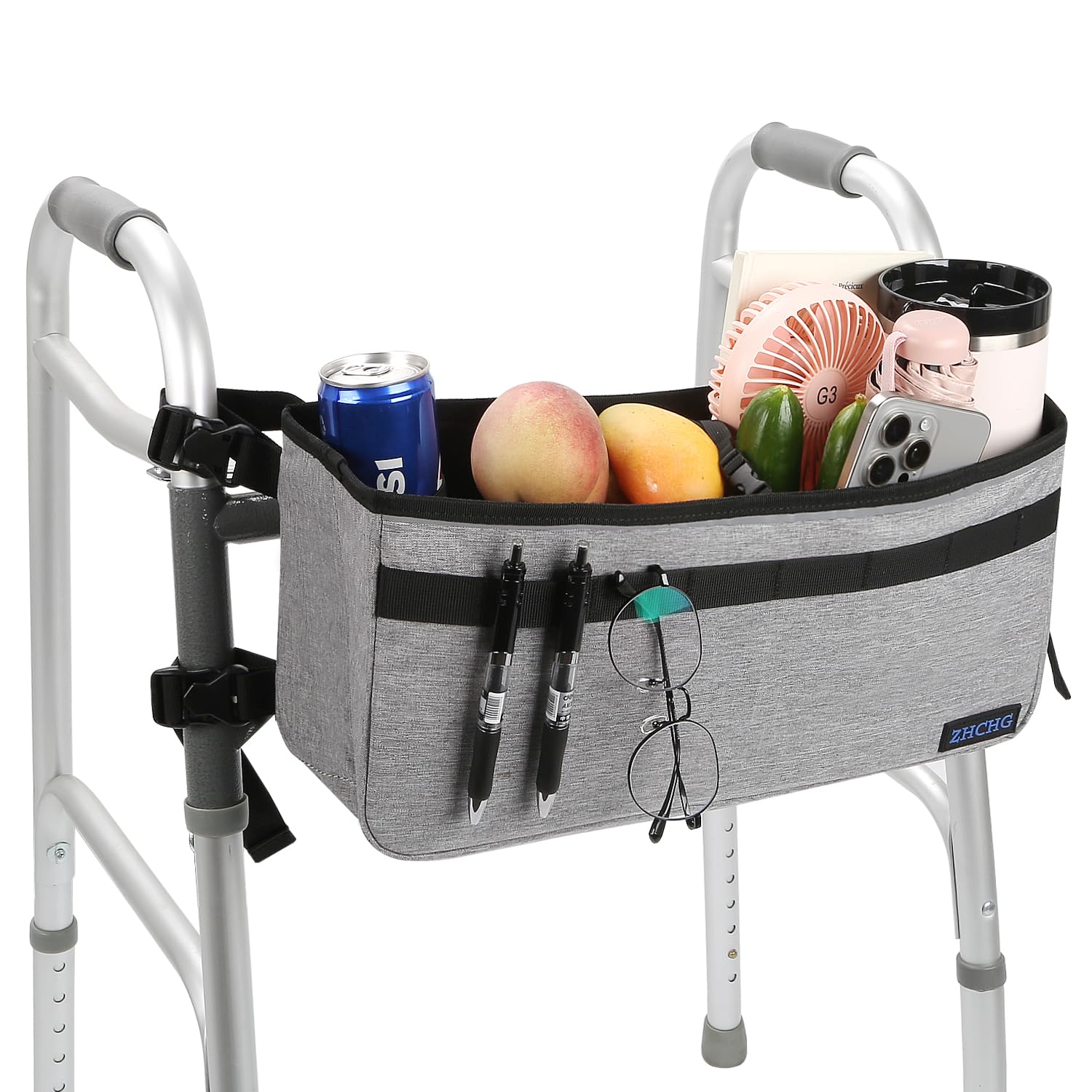 ZHCHG Walker Basket for Seniors, Walker Accessories, Folding Walker Bag with Large Capacity & Never Tipping Over, Best Gift- Gray (Not Fit Rollator Walkers)