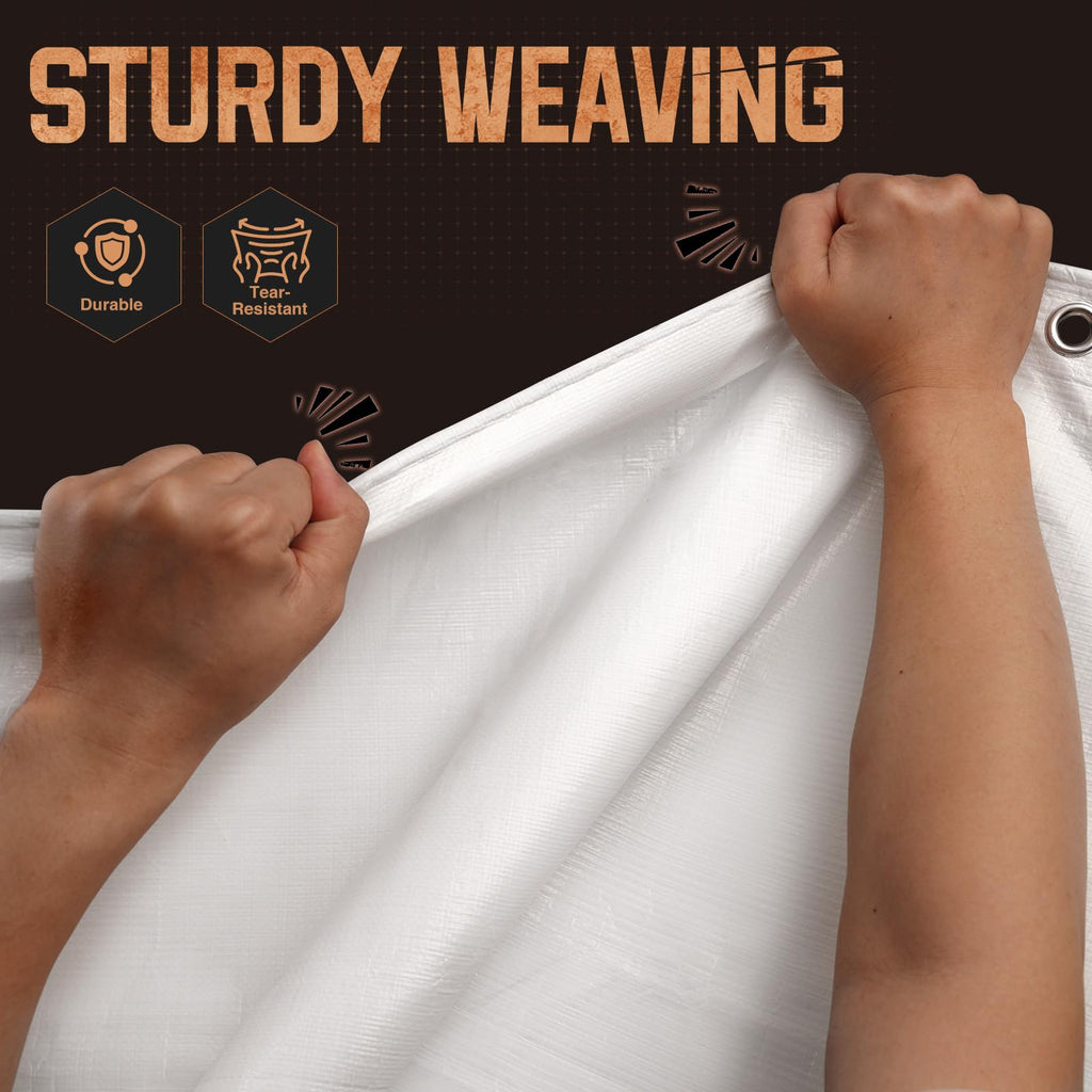 Tarp Heavy Duty 8x20 FT, 12 Mil Thick Large Tarps Water-Proof with Grommets, UV& Tear Resistant, Plastic Cover for Pool Roof Tent Outdoor Firewood, White