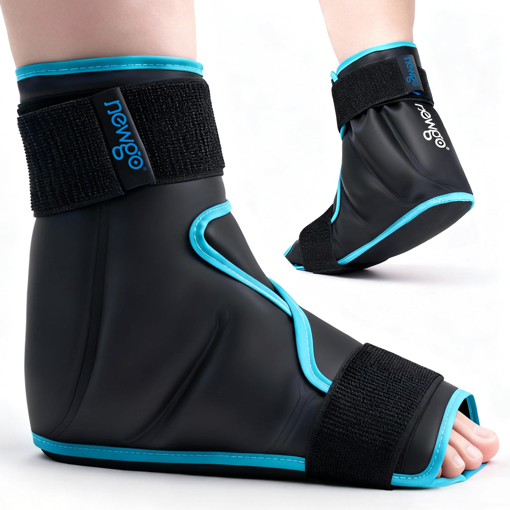 NEWGO Foot Ice Pack Wrap for Plantar Fasciitis Relief, 360° Full Coverage Reusable Gel Ice Boot for Heel & Ankle Pain, Cold Compression for Swelling, Achilles Tendonitis & Ankle Sprain- Black