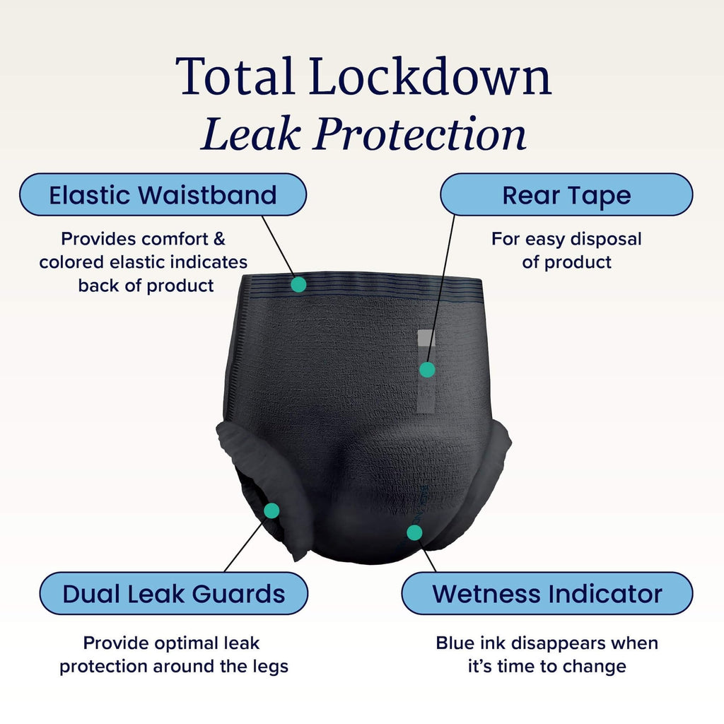 NorthShore GoSupreme Overnight Pull-On Underwear, 8-Hour Leak Protection, Large, 14-Count Bag, Black, (36-48 in Waist), Unisex Adult Diapers