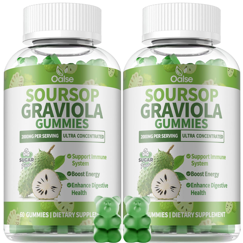 OALSE （2 Pack） Soursop Graviola Gummies, Sour SOP Leaves & Fruit Extract Plus Vitamin C and Zinc, Soursop Bitters for Immune Support, (120 Count) - Sugar Free, Vegan, Gluten Free