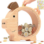 Summidate Piggy Bank for Kids,Large Wooden Pig Money Bank for Boys Girls