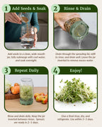 Elementi Sprouting Jar Kit - Set of 2 Wide Mouth Mason Jars with Sprout Lids & Stainless Steel Mesh Screen - Seed Sprouting Kit & Sprout Jars for Growing Broccoli Sprouts, Alfalfa, Mung Bean Sprouter