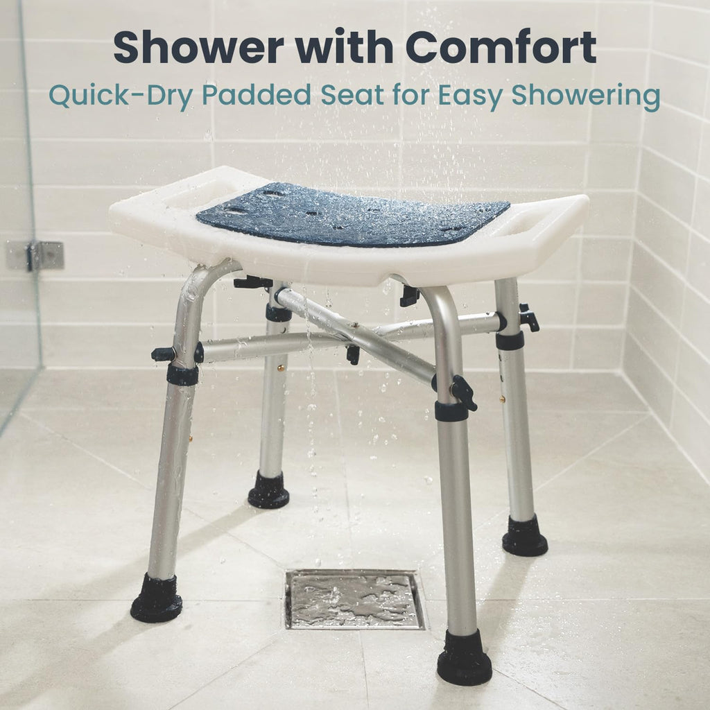 PELEGON Shower Chair for Inside Shower (350 lb) - Adjustable Height, Padded Seat, Shower Chair for Elderly and Disabled - Shower Chair for Adults, Tub Chairs for Bathtubs - Dark Blue