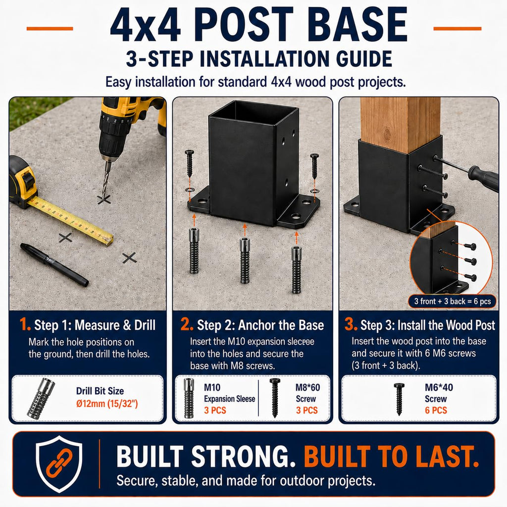 ORIGLE 4x4 Post Base, 4x4 Post Bracket 8PCS, Inner Size 3.6x3.6 inch Fence Post Anchor, Wood Post Brackets for Pavilion Deck Railing Support Deck Base Plate