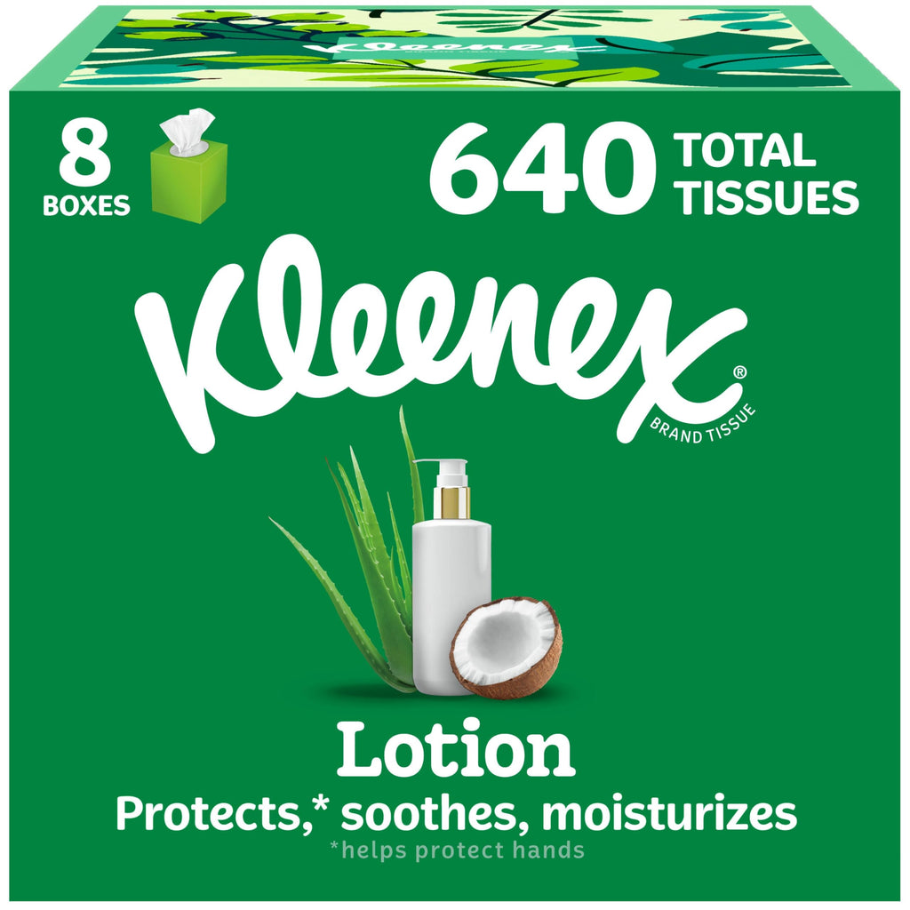 Kleenex Lotion Facial Tissues with Coconut Oil, 8 Cube Boxes, 80 Tissues Per Box, 3-Ply
