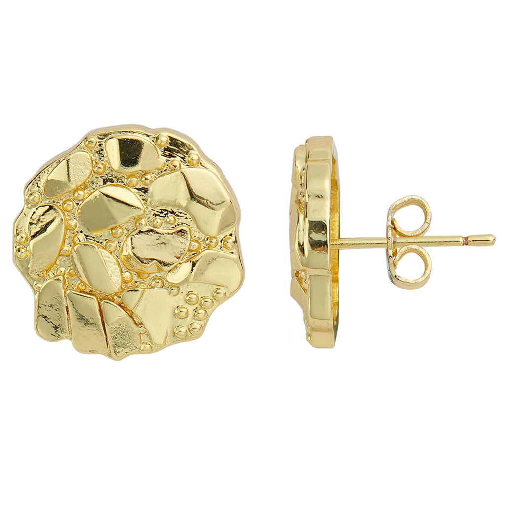 14k Gold Round Rough Textured Cookie Nugget Stud Earrings For Men/Women Unisex (XXXL(18mm))