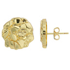 14k Gold Round Rough Textured Cookie Nugget Stud Earrings For Men/Women Unisex (XXXL(18mm))