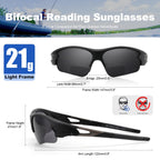 SKYOLUY Attractive Bifocal Reading Sunglasses for Men, Durable TR90 Semi Rimless Wrap Around Design Sun Readers, UV400 Near-Far Sun Glass Built in Outdoor Sports/Driving/Finshing Dark Glasses, +2.5