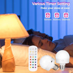 Rechargeable Battery Operated Light Bulb with Remote Control 4 Packs, 350LM Dimmable Detachable LED Bulb with 15 Colors Selectable & 3 Timer, Wireless Puck Light Bulb for Wall Sconce, Non-Hardwired